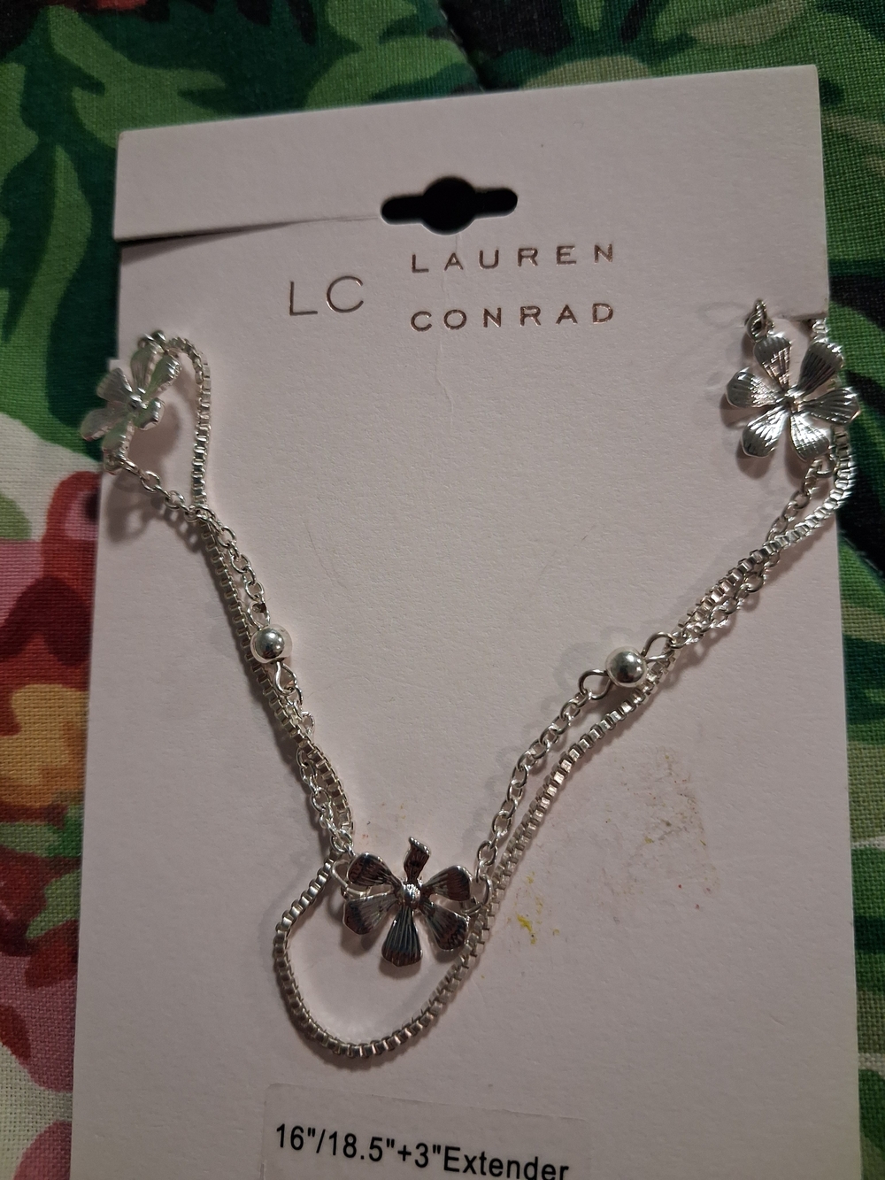 LC Lauren Conrad Silver Layered Floral Charm Necklace